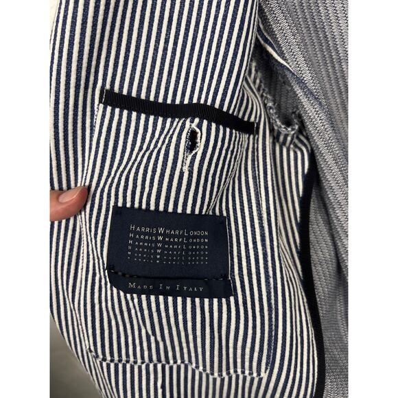 Harris wharf London EU sz54 US 43 denim men 2b seersucker strip printed blazer - Picture 8 of 10
